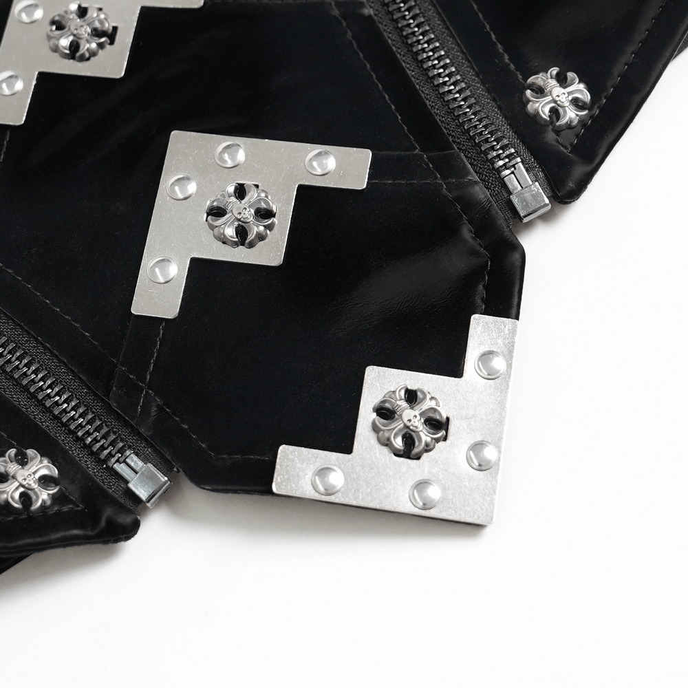 Gothic Corset Belt with Metal Cross Stud Details Trim