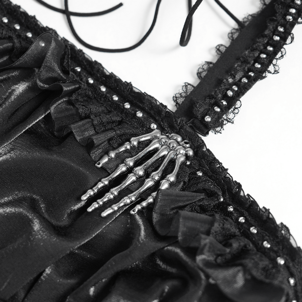 Gothic Corset Dress with Chains and Layered Tulle