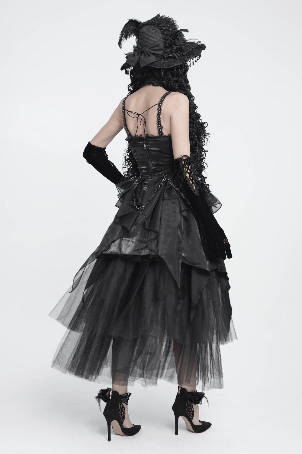 Gothic Corset Dress with Chains and Layered Tulle