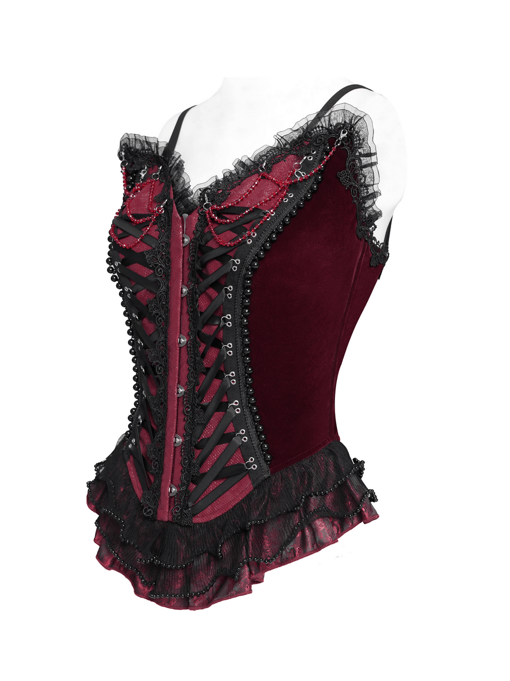 Gothic Corset with Lace Trim and Satin Ribbon Lacing