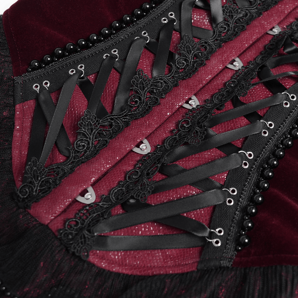 Gothic Corset with Lace Trim and Satin Ribbon Lacing
