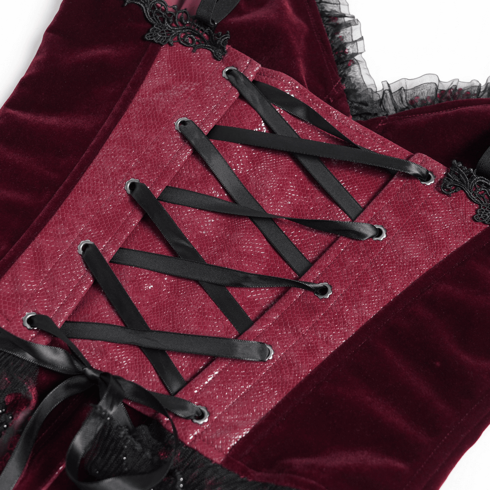 Gothic Corset with Lace Trim and Satin Ribbon Lacing