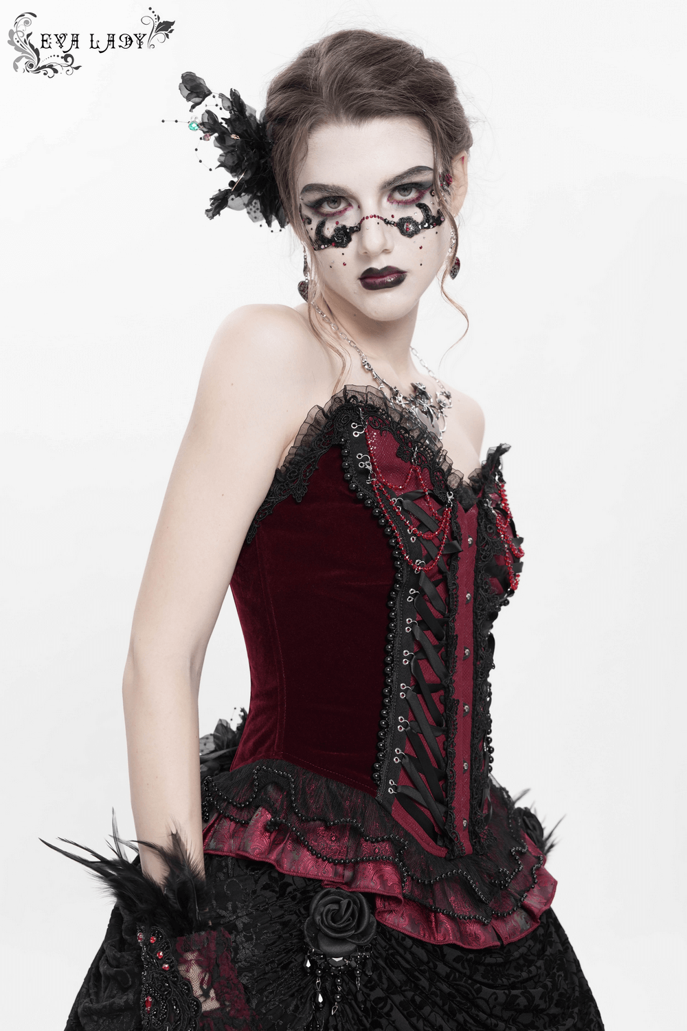 Gothic Corset with Lace Trim and Satin Ribbon Lacing