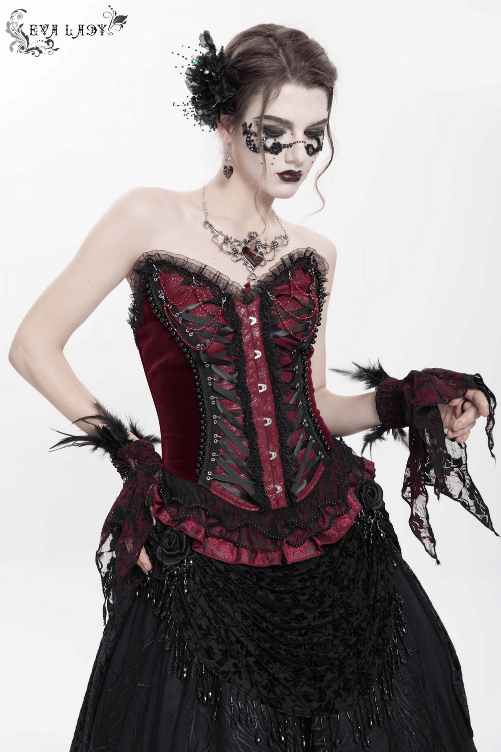 Gothic Corset with Lace Trim and Satin Ribbon Lacing