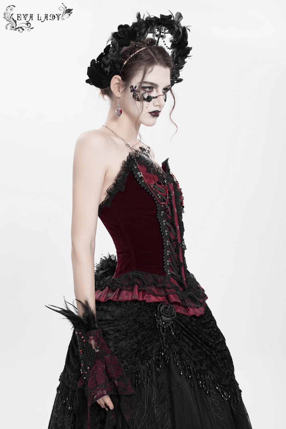 Gothic Corset with Lace Trim and Satin Ribbon Lacing
