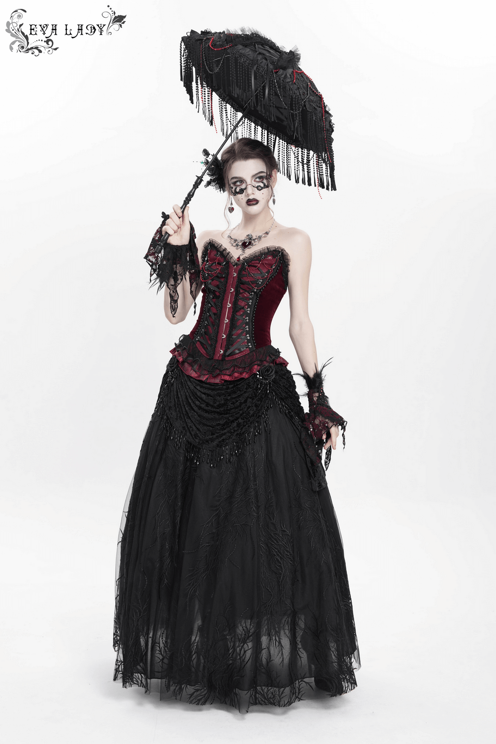 Gothic Corset with Lace Trim and Satin Ribbon Lacing