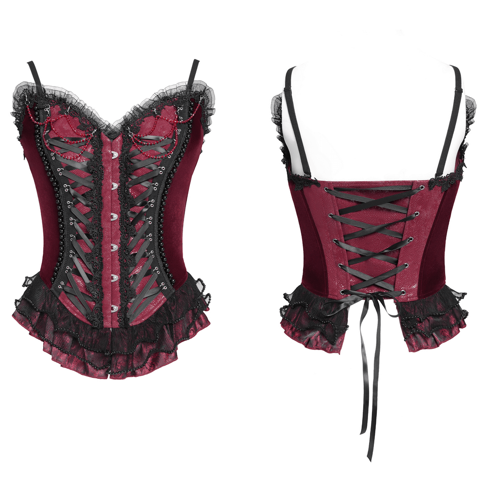 Gothic Corset with Lace Trim and Satin Ribbon Lacing