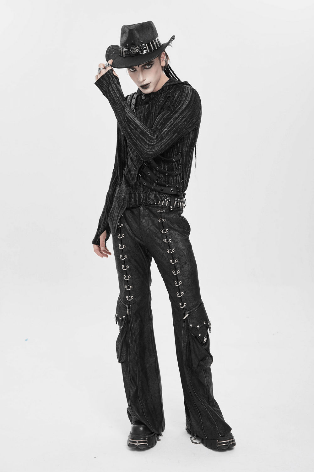 Gothic Cowboy Hat with Metal Bullets and Skull Design