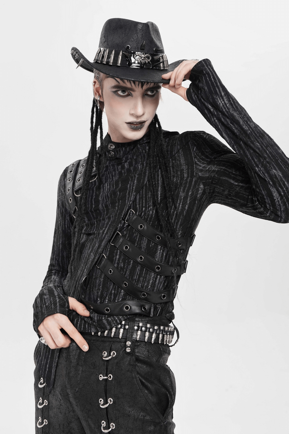 Gothic Cowboy Hat with Metal Bullets and Skull Design