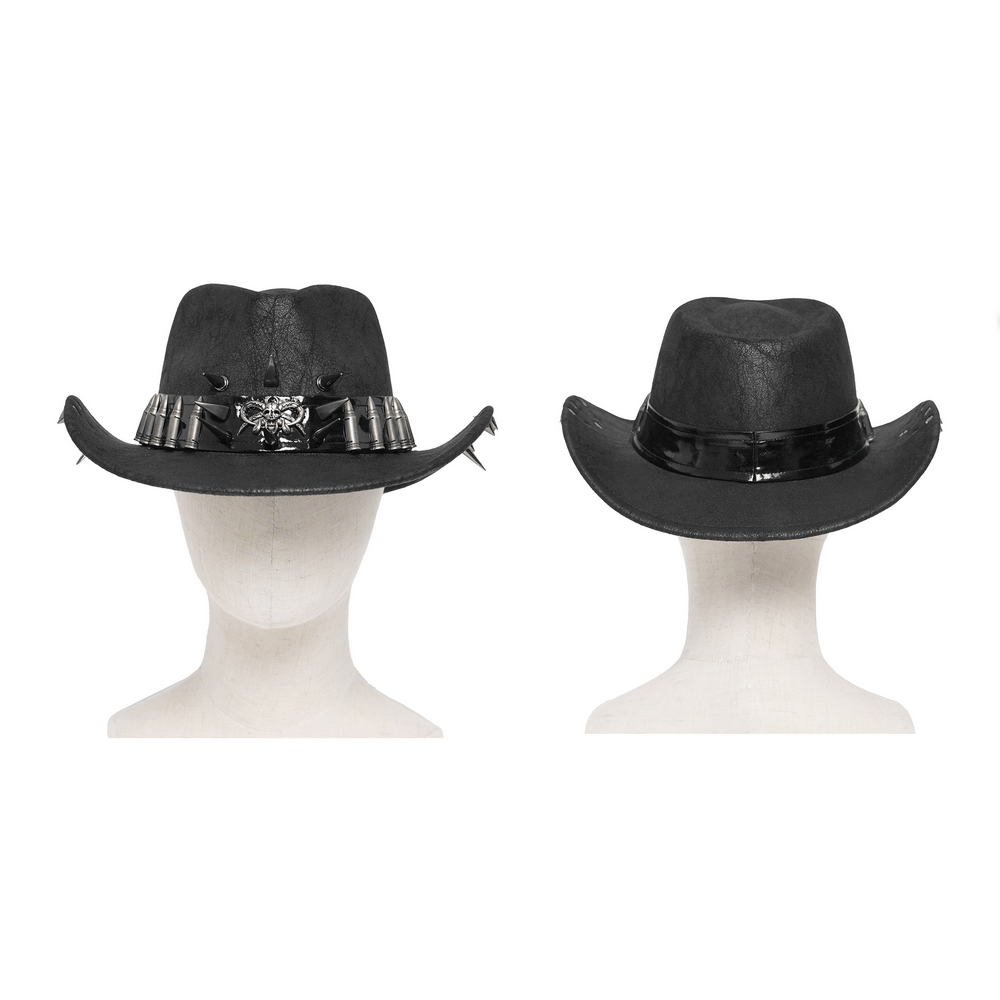Gothic Cowboy Hat with Metal Bullets and Skull Design