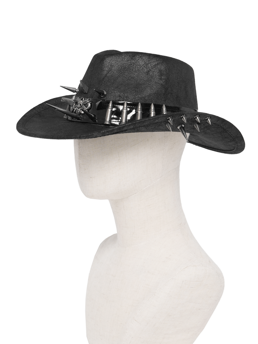 Gothic Cowboy Hat with Metal Bullets and Skull Design