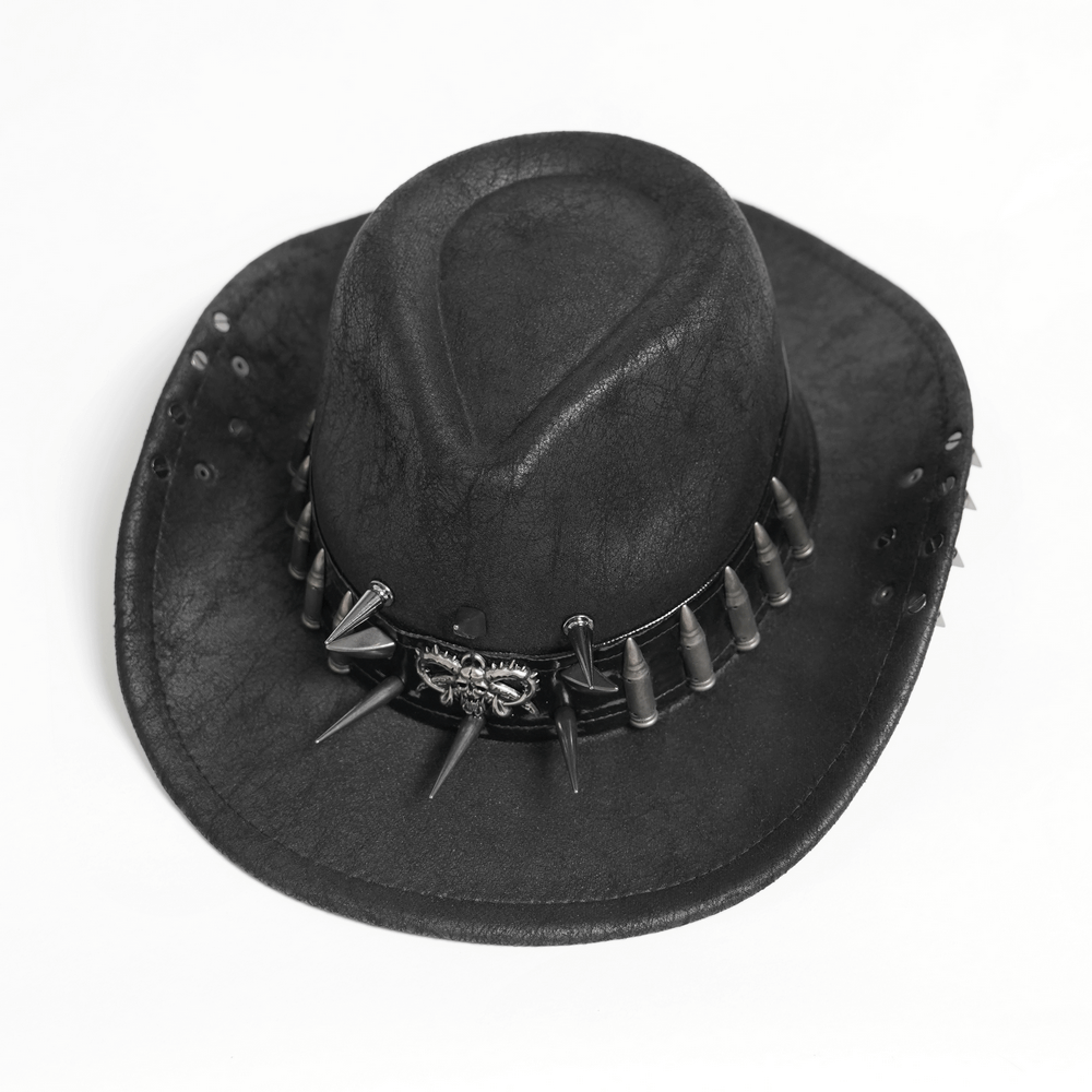 Gothic Cowboy Hat with Metal Bullets and Skull Design