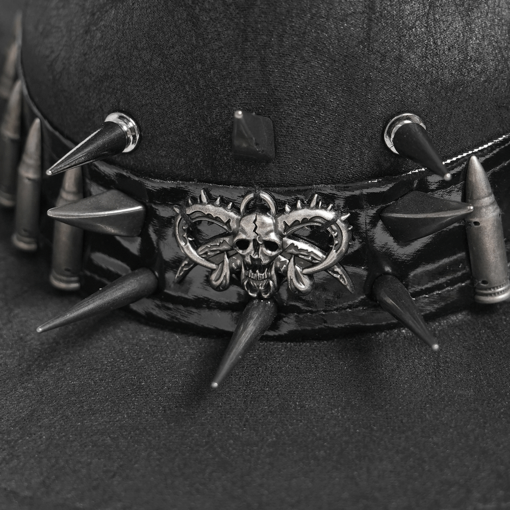 Gothic Cowboy Hat with Metal Bullets and Skull Design
