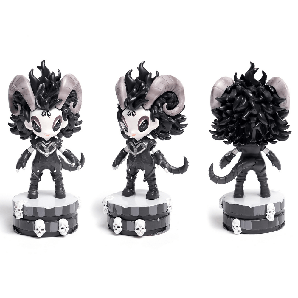 Gothic Demon Figure with Horns and Skull Base