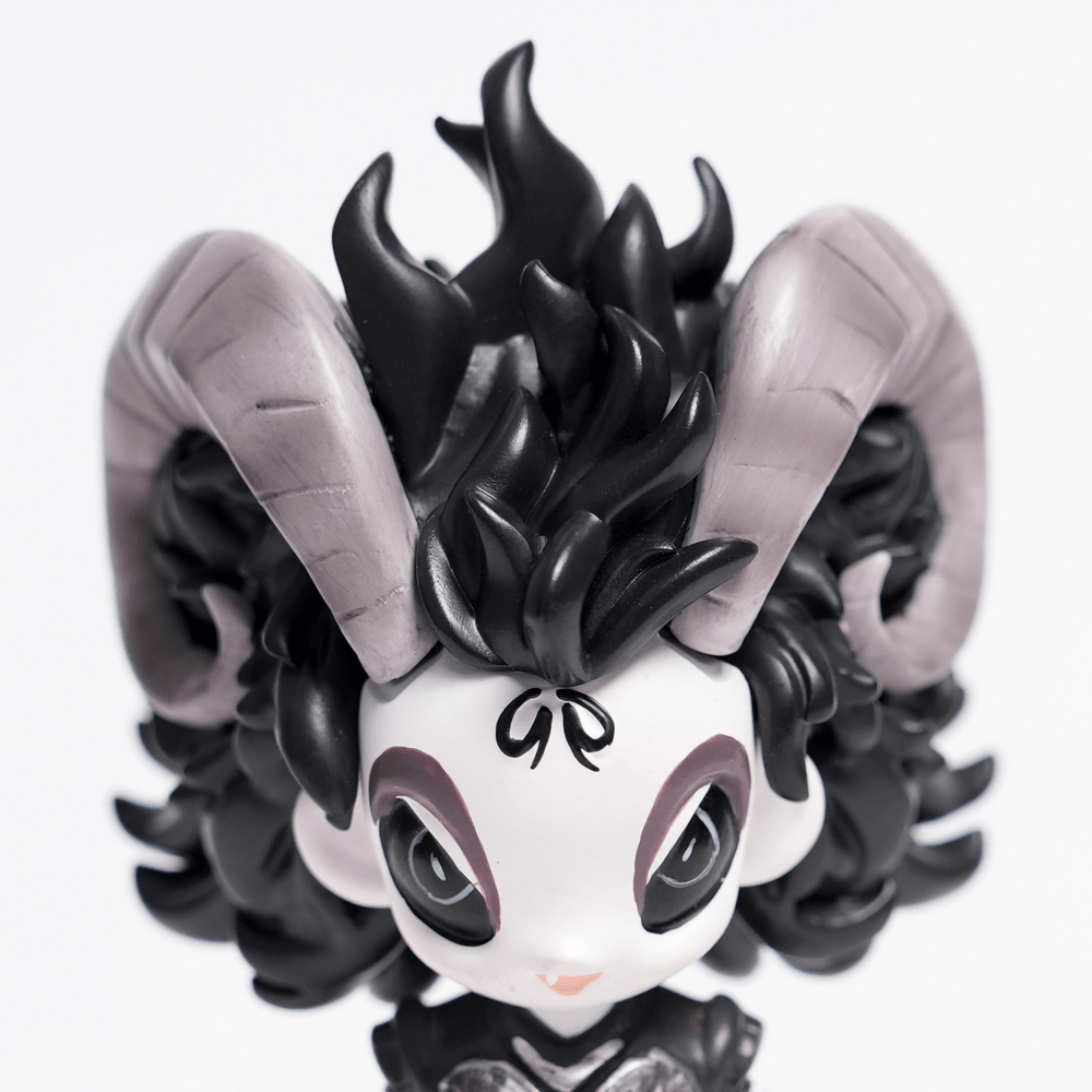 Gothic Demon Figure with Horns and Skull Base