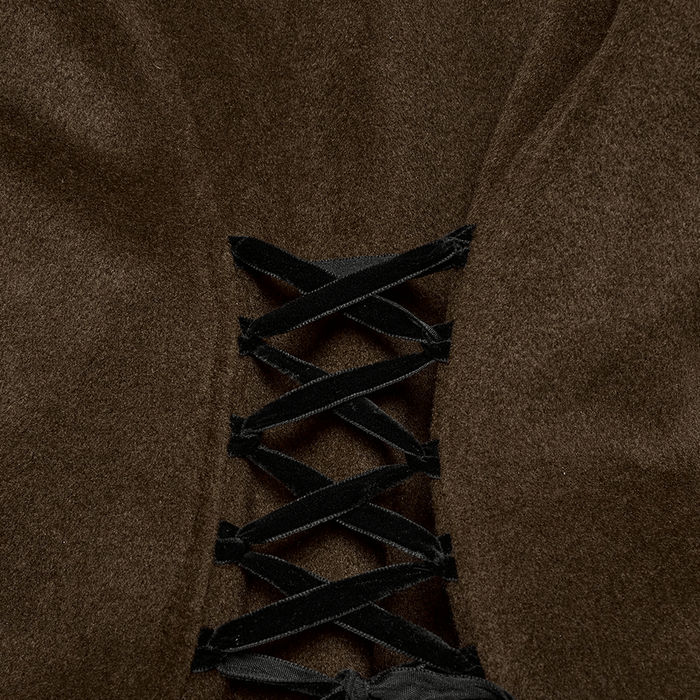 Gothic Detachable Two-Piece Woolen Coat with Fur Collar