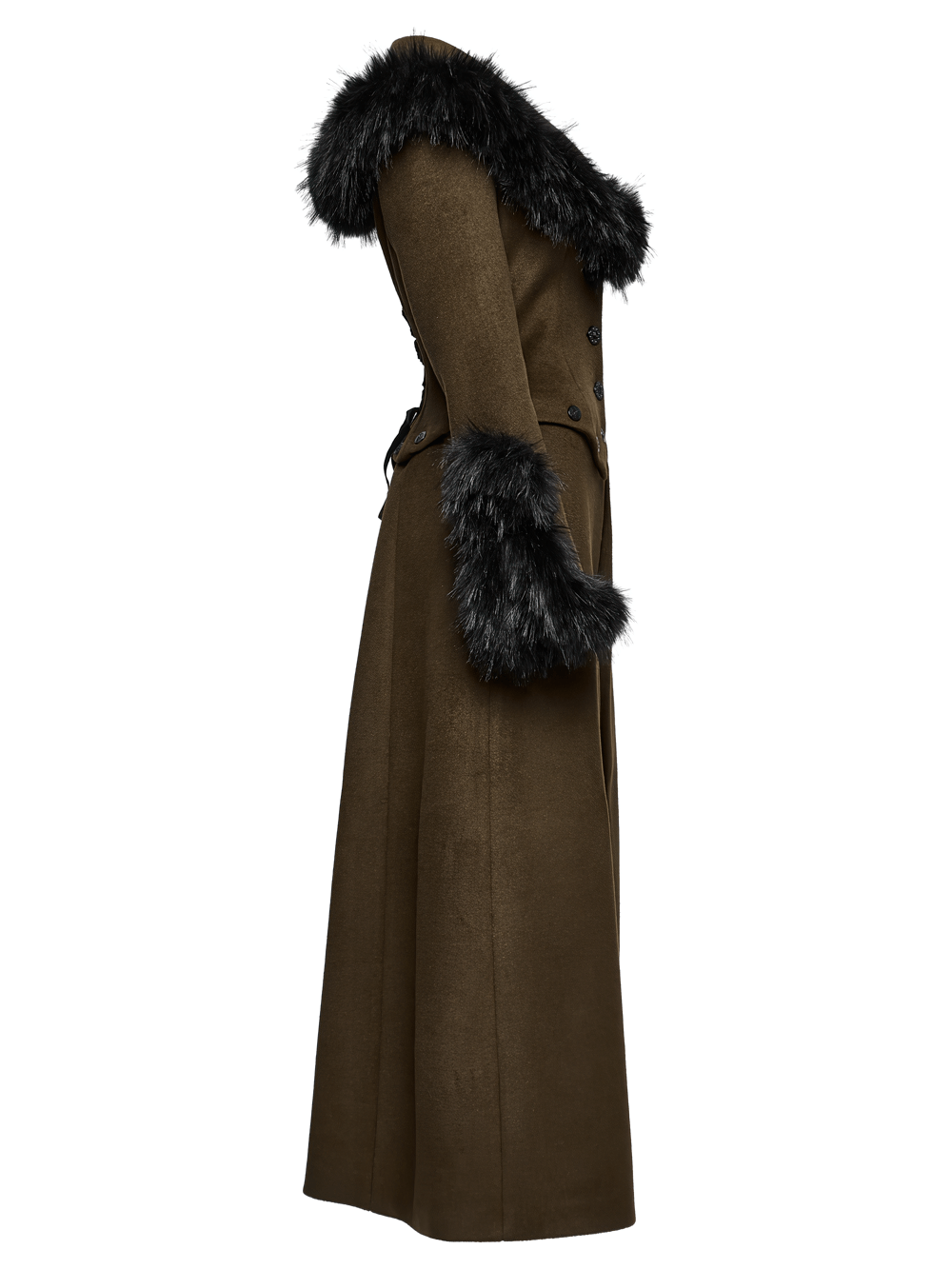 Gothic Detachable Two-Piece Woolen Coat with Fur Collar