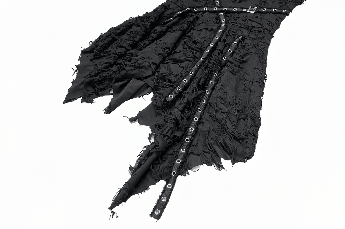Gothic Distressed Asymmetric Dress with Double Buckle Straps