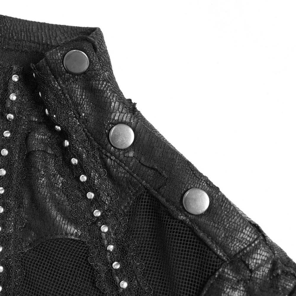 Gothic Distressed Mesh Top with Harness Ring Details