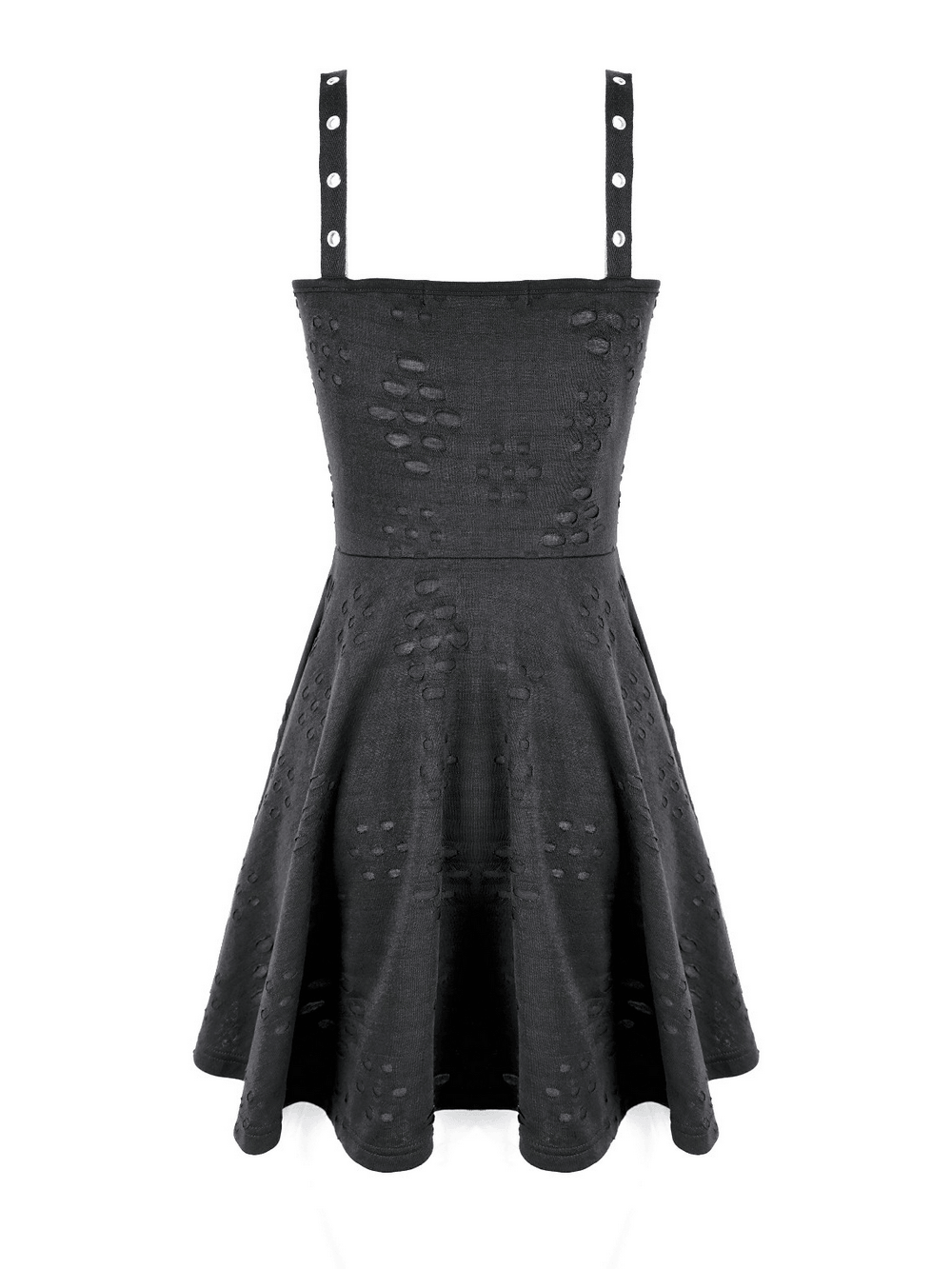 Gothic Distressed Mini Dress with Harness Straps and Rings