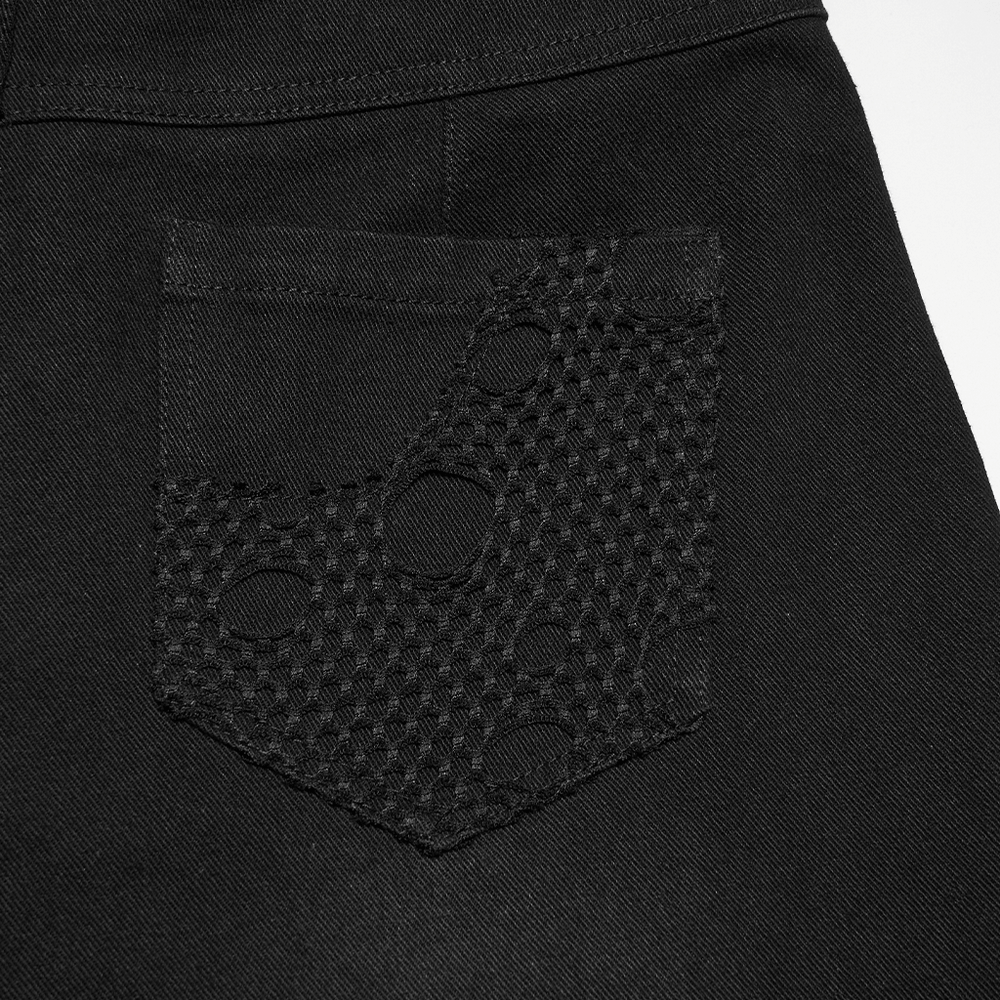 Gothic Distressed Studded Jeans with Mesh Paneling