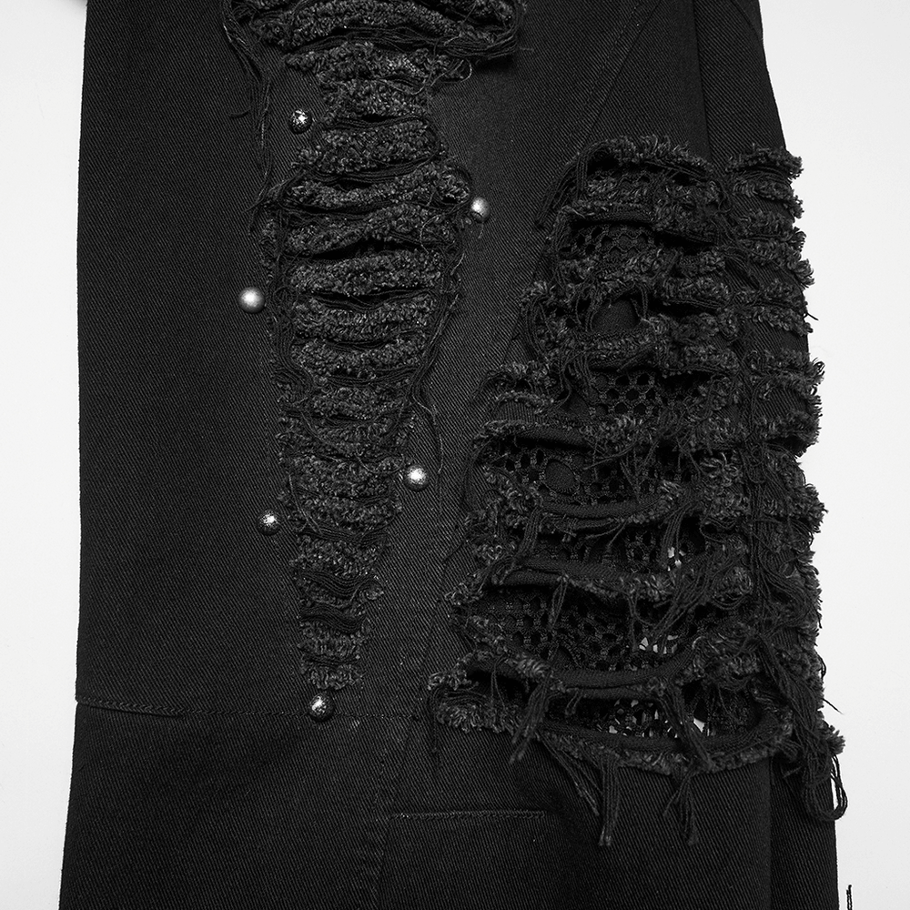 Gothic Distressed Studded Jeans with Mesh Paneling