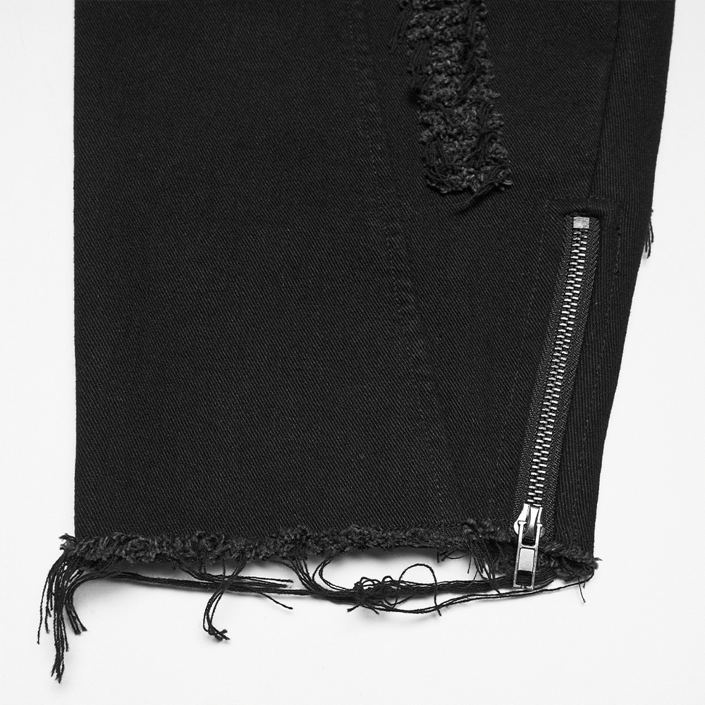 Gothic Distressed Studded Jeans with Mesh Paneling