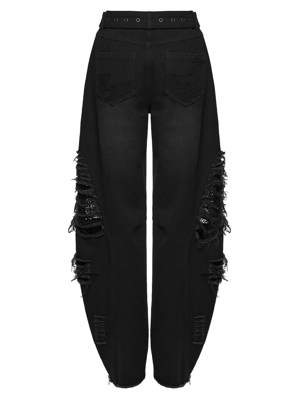 Gothic Distressed Studded Jeans with Mesh Paneling