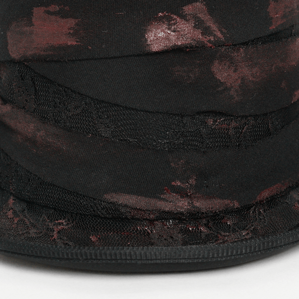 Gothic Distressed Top Hat With Vintage Lace Trim