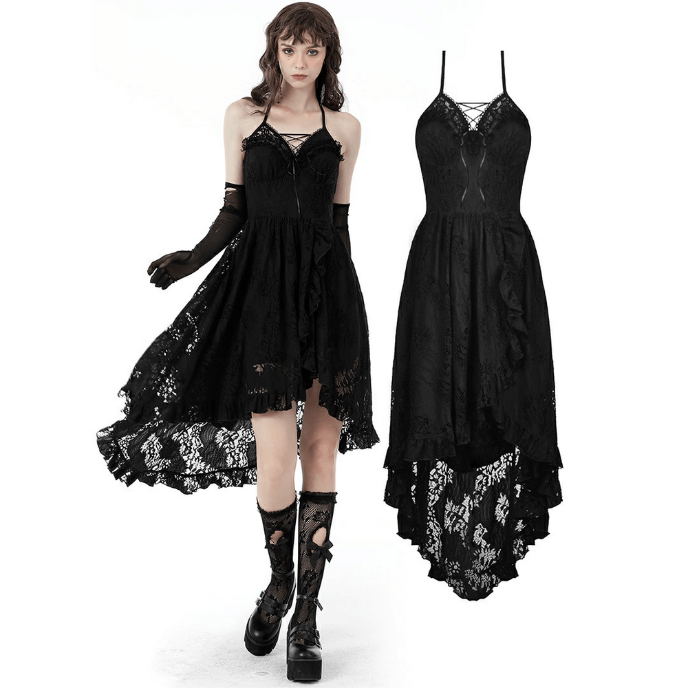 Gothic Dovetail Lace Dress with Ruffle Detailing