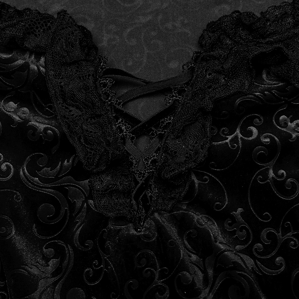 Gothic Elegance Velvet Lace-Up Long Dress in Black