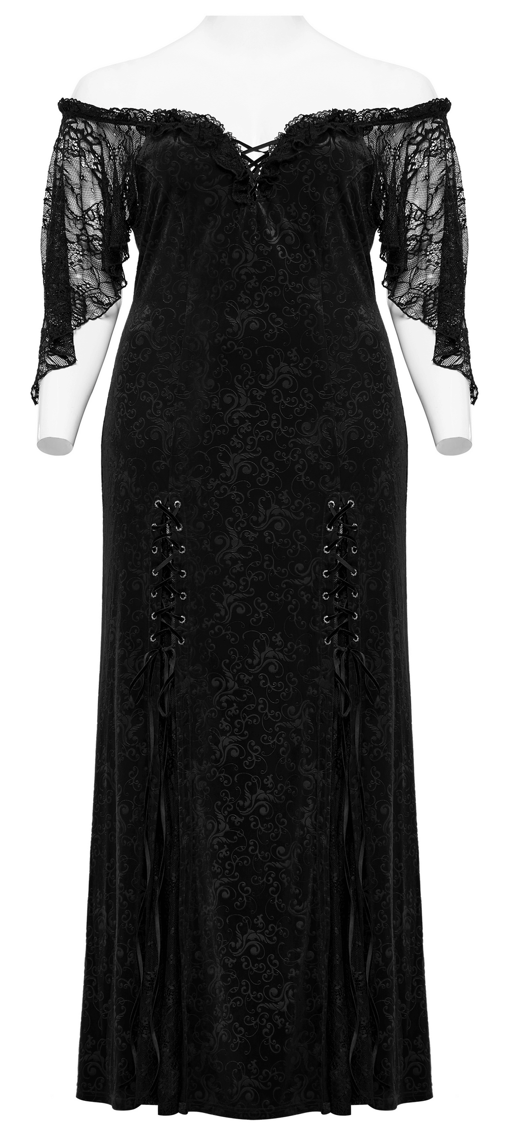 Gothic Elegance Velvet Lace-Up Long Dress in Black