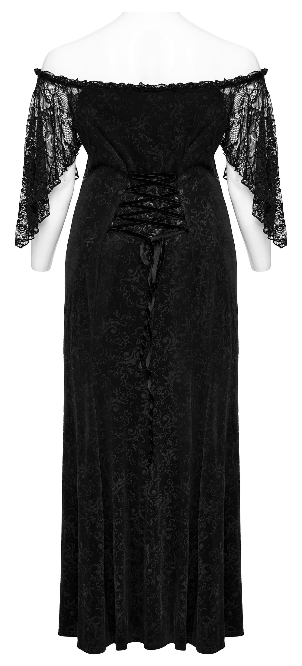 Gothic Elegance Velvet Lace-Up Long Dress in Black
