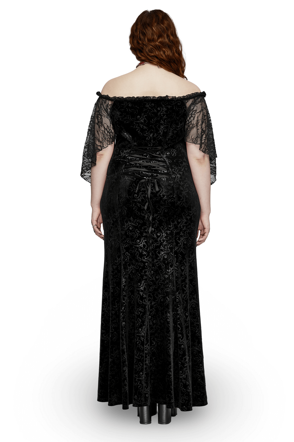 Gothic Elegance Velvet Lace-Up Long Dress in Black