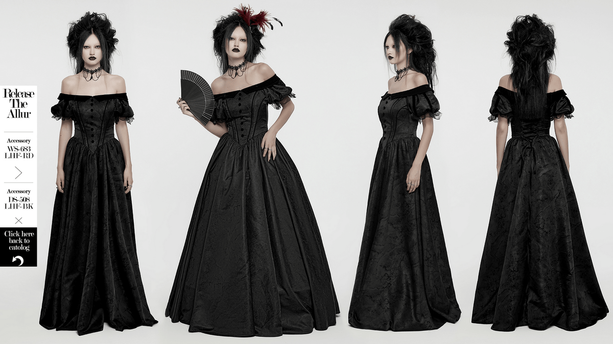 Gothic Elegant Ball Gown Off-Shoulder Jacquard Dress