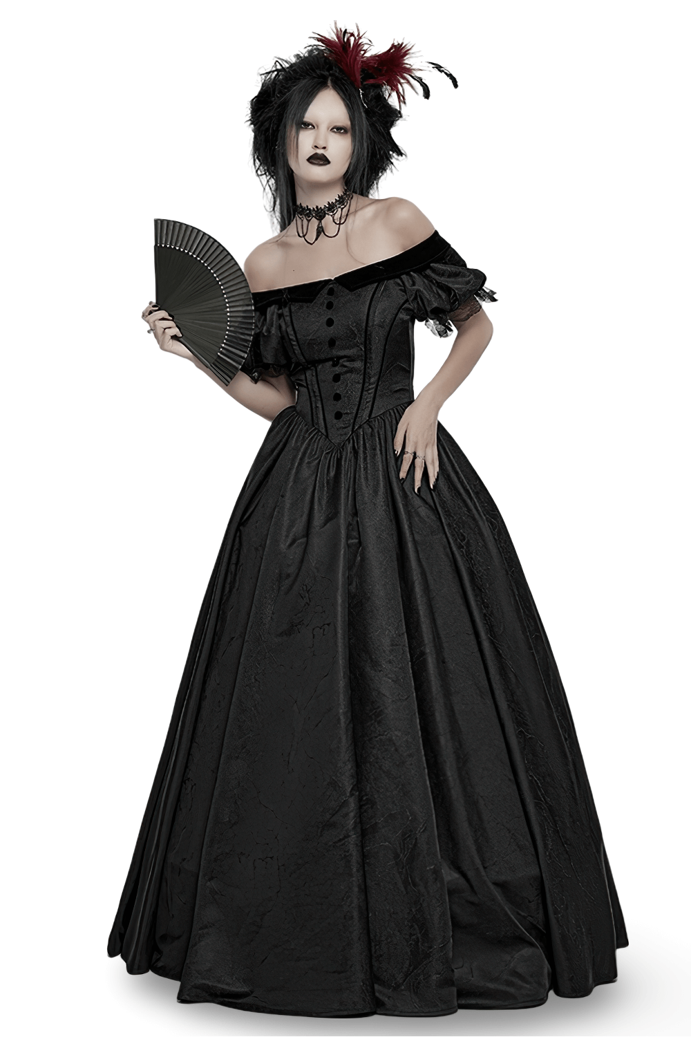 Gothic Elegant Ball Gown Off-Shoulder Jacquard Dress