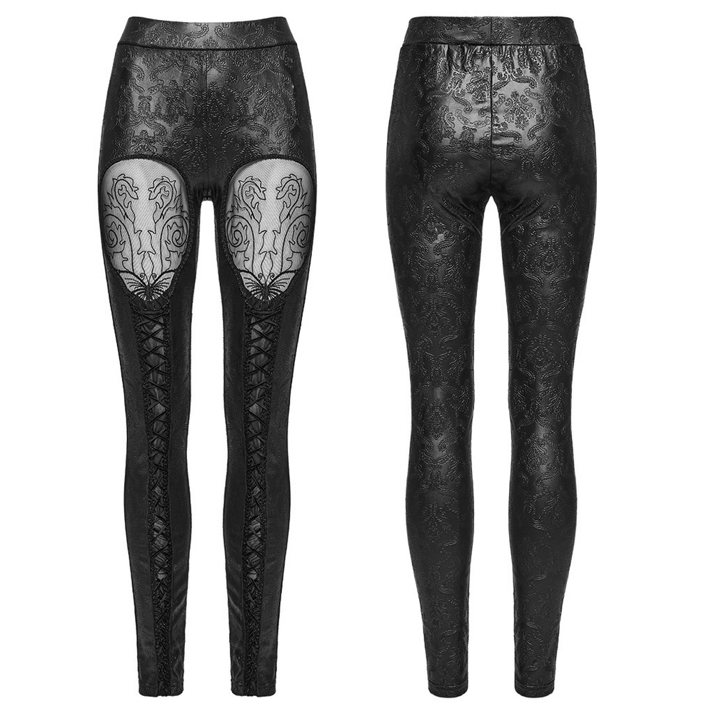 Gothic Embossed Hollow Out Leggings with Drawstrings