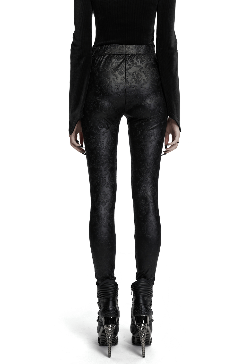Gothic Embossed Hollow Out Leggings with Drawstrings