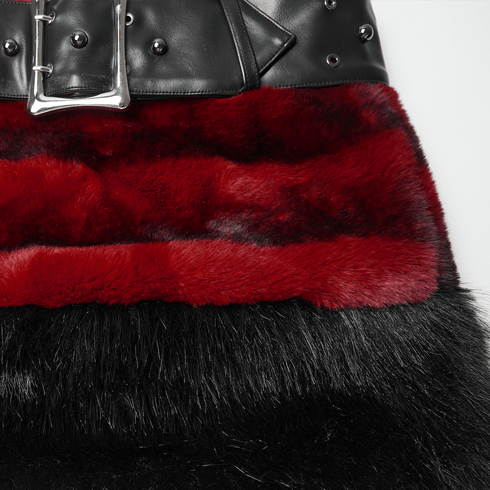 Gothic Faux Fur Mini Skirt with Belt and Studs