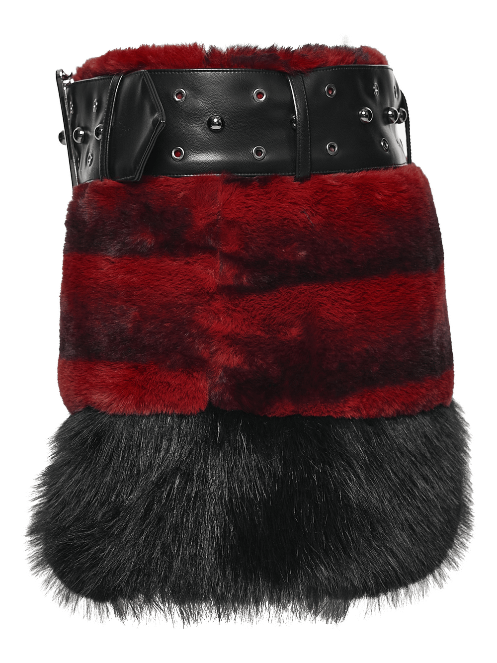 Gothic Faux Fur Mini Skirt with Belt and Studs