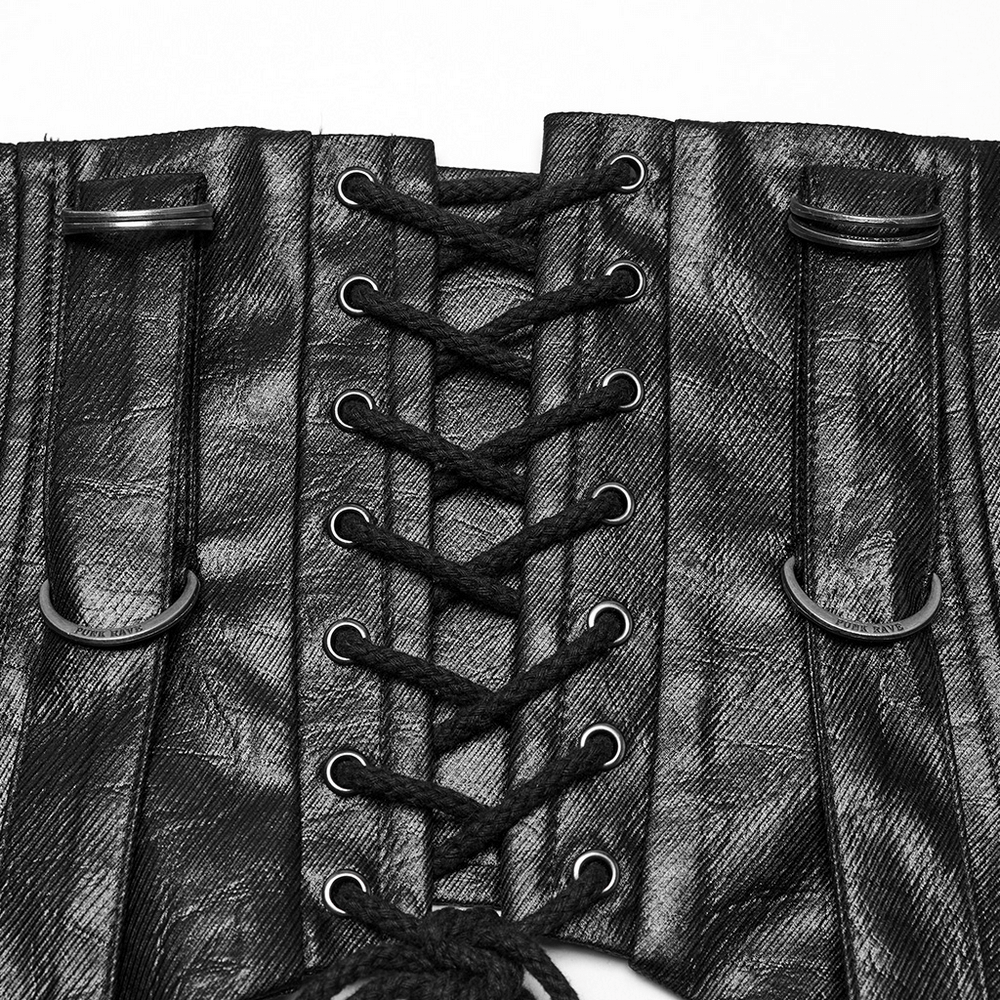 Gothic Faux Leather Corset with Straps and Metal Accents