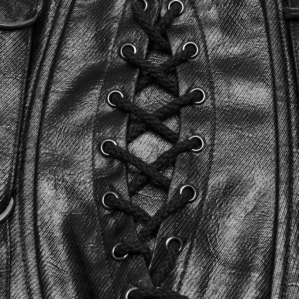 Gothic Faux Leather Corset with Straps and Metal Accents