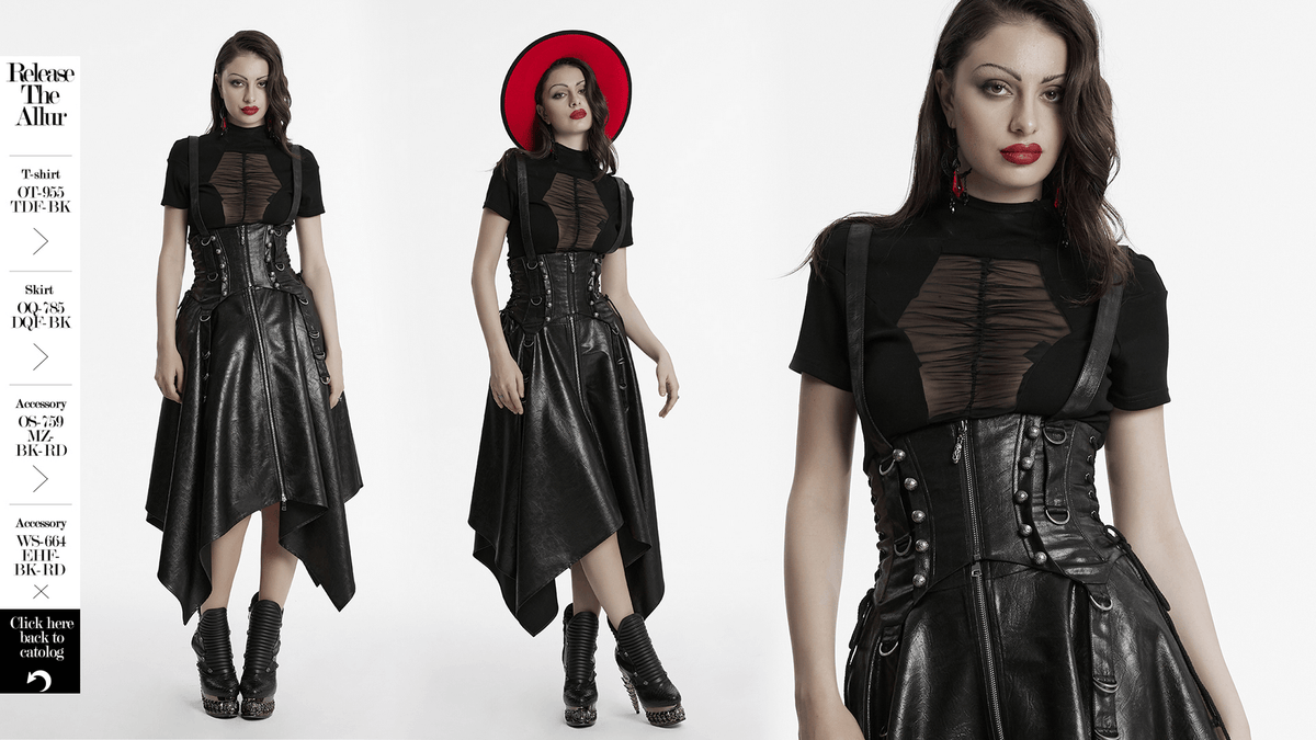 Gothic Faux Leather Corset with Straps and Metal Accents