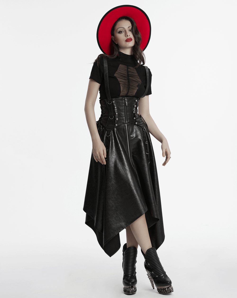 Gothic Faux Leather Corset with Straps and Metal Accents