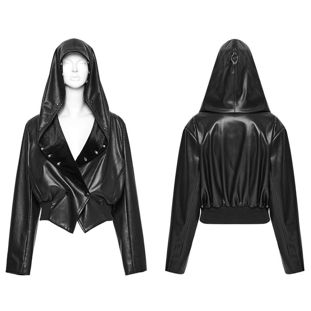 Gothic Faux Leather Jacket with Skull-Studded Brim