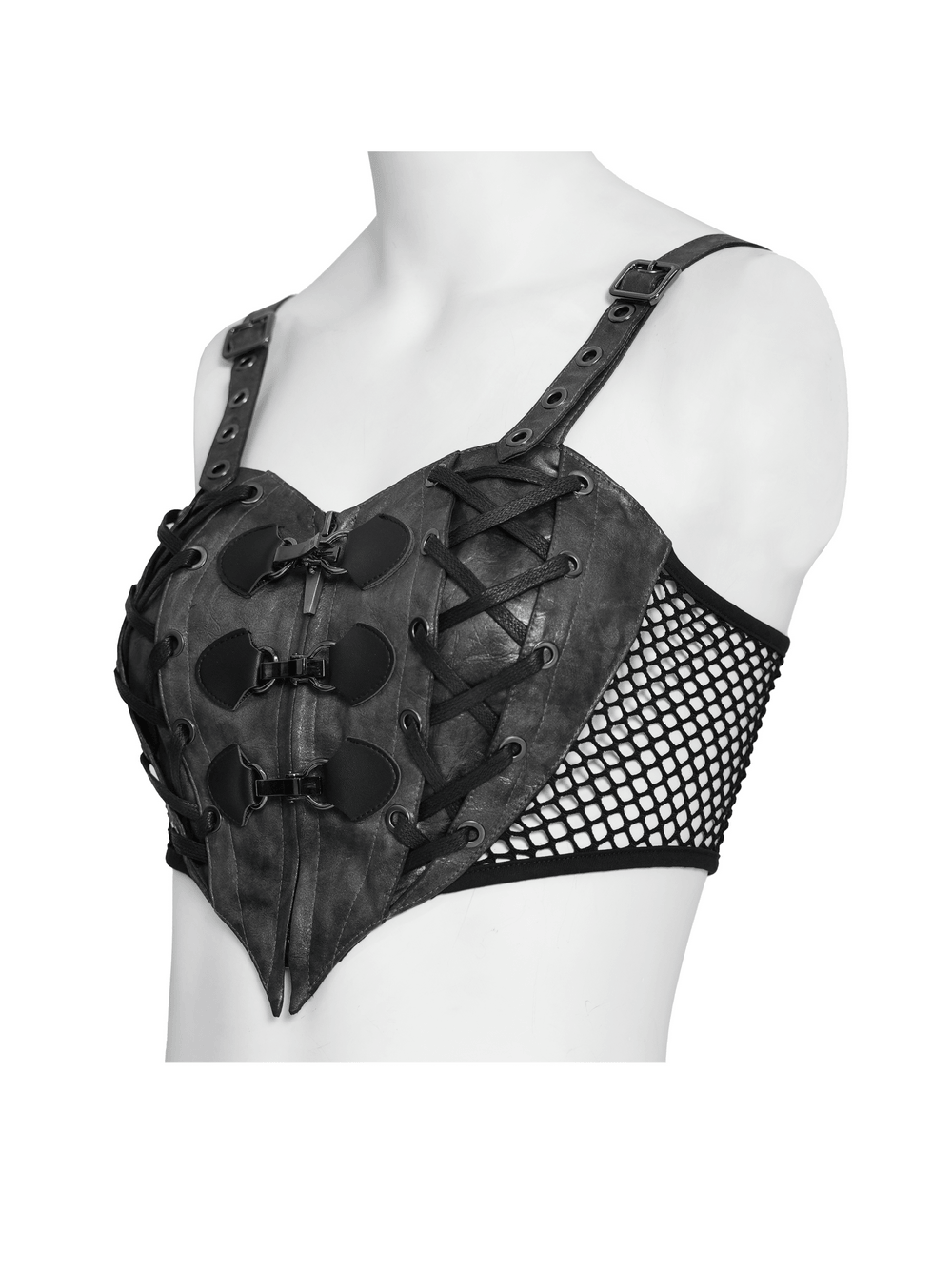 Gothic Faux Leather Lace Up Buckle Bralette Top
