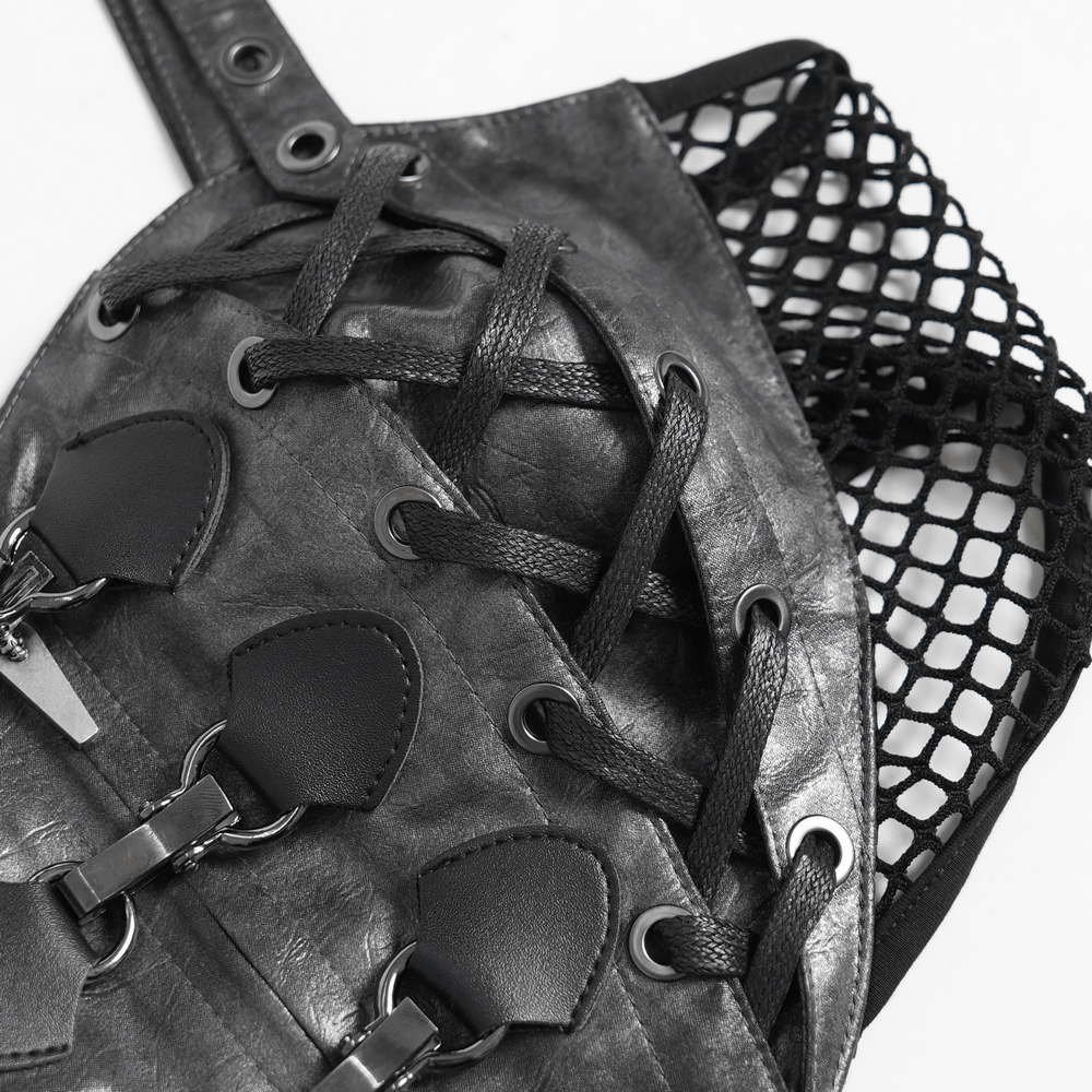 Gothic Faux Leather Lace Up Buckle Bralette Top