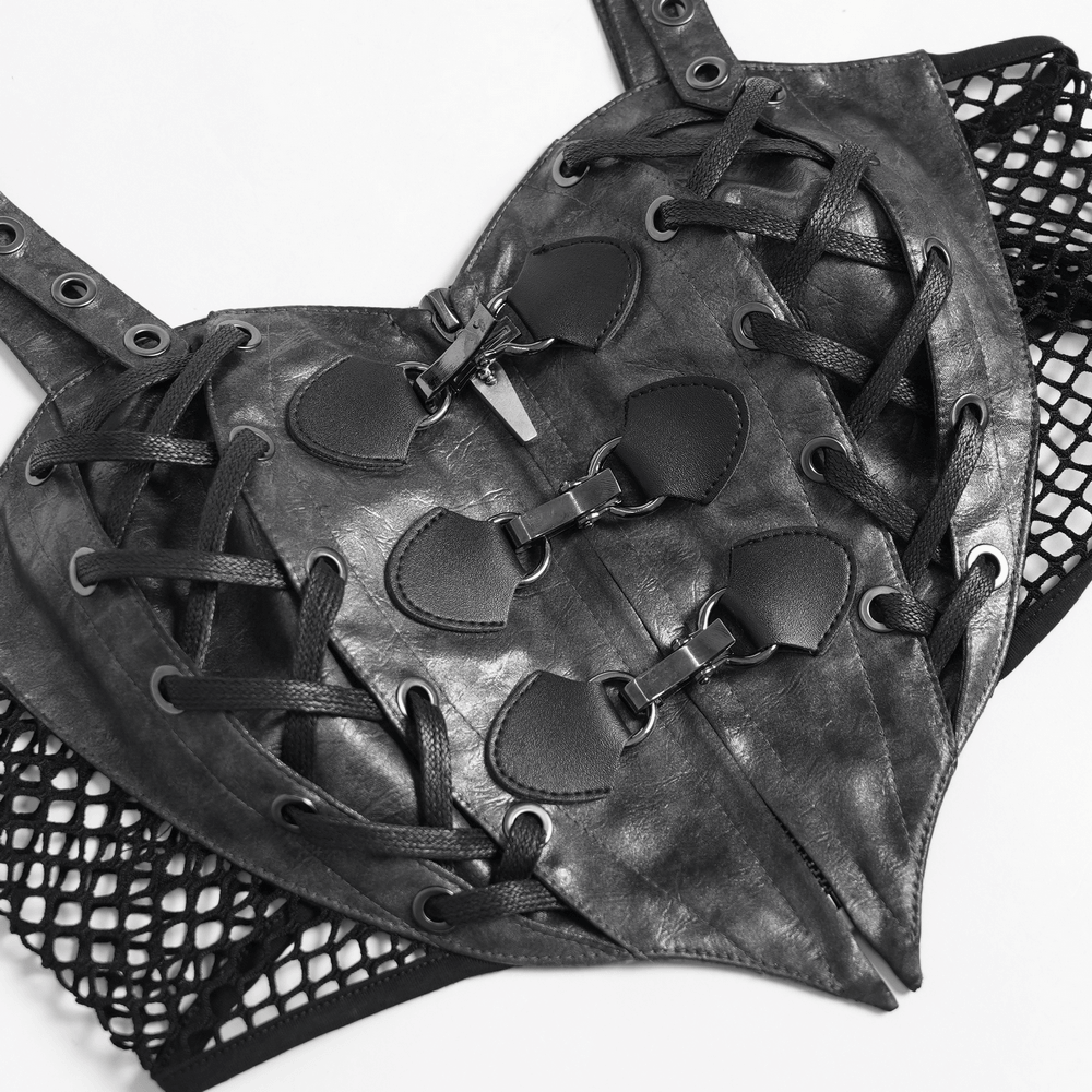 Gothic Faux Leather Lace Up Buckle Bralette Top