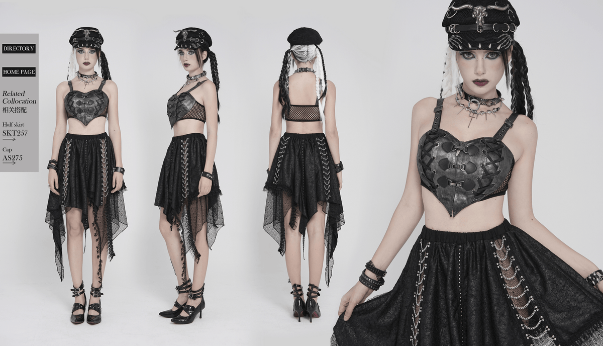 Gothic Faux Leather Lace Up Buckle Bralette Top