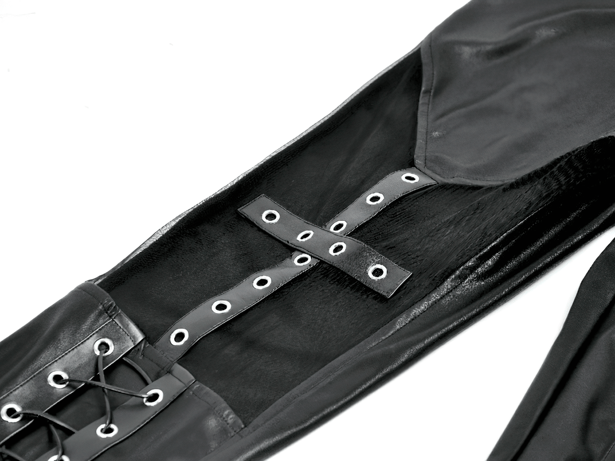Gothic Faux Leather Pants with Mesh and Lace-Up Design